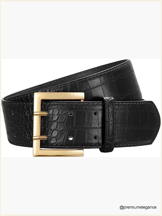 Wide Leather Belt for Dresses Jeans Gold Buckle Ladies Waist Thick Belt